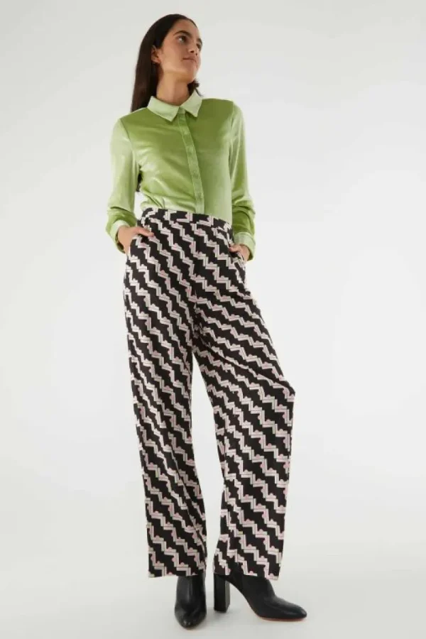 Pantalón largo recto con estampado geométrico negro-COMPAÑIAFANTASTICA Sale