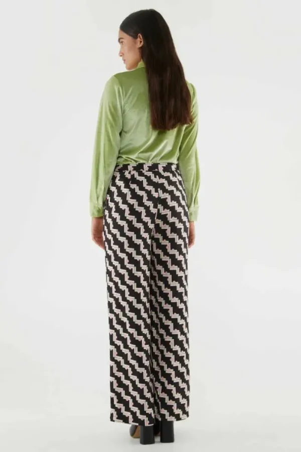 Pantalón largo recto con estampado geométrico negro-COMPAÑIAFANTASTICA Sale