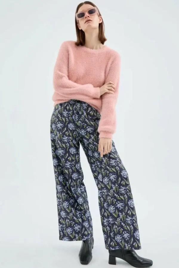 Pantalón largo recto con estampado floral-COMPAÑIAFANTASTICA Clearance