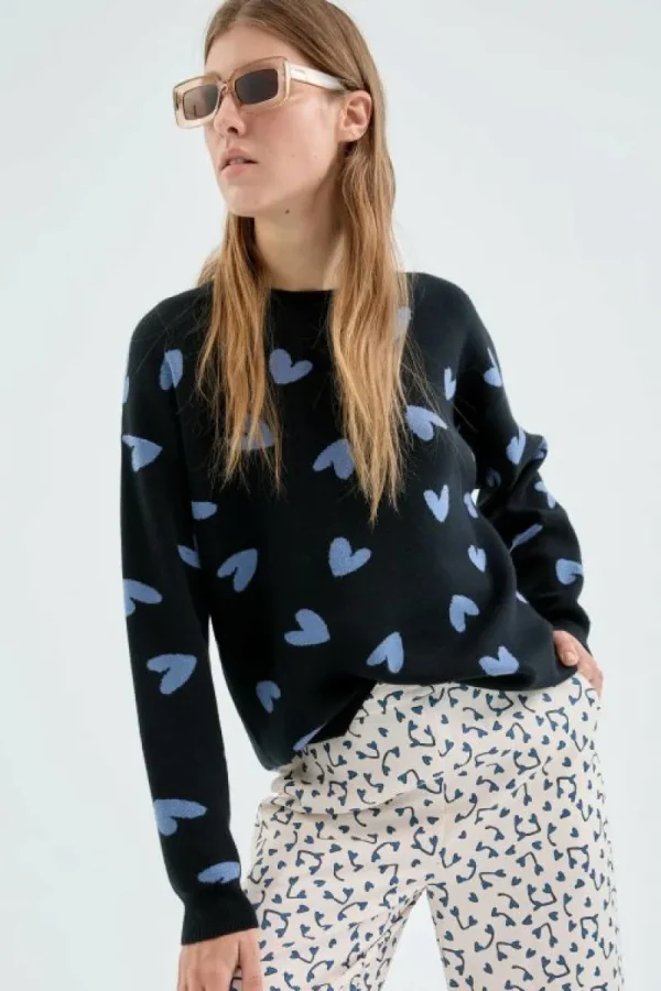 Pantalón largo recto con estampado de corazones-COMPAÑIAFANTASTICA Sale