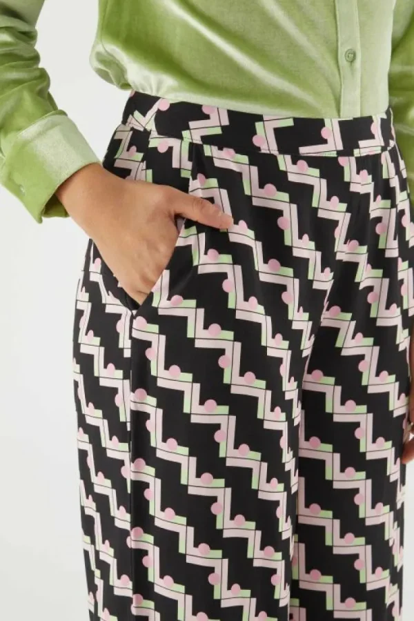 Pantalón largo recto con estampado geométrico negro-COMPAÑIAFANTASTICA Sale