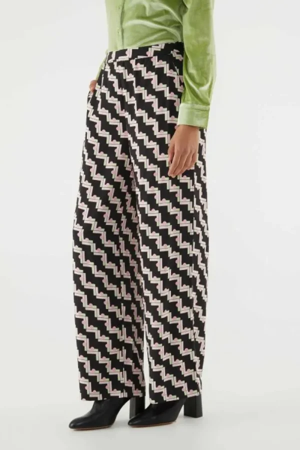 Pantalón largo recto con estampado geométrico negro-COMPAÑIAFANTASTICA Sale
