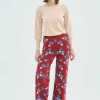 Pantalón largo recto de punto con estampado floral rojo-COMPAÑIAFANTASTICA Best Sale