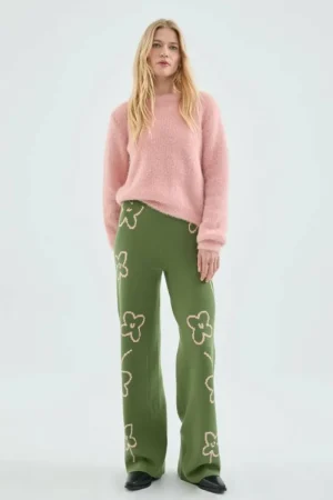 Pantalón largo recto de punto con estampado de flores-COMPAÑIAFANTASTICA Best