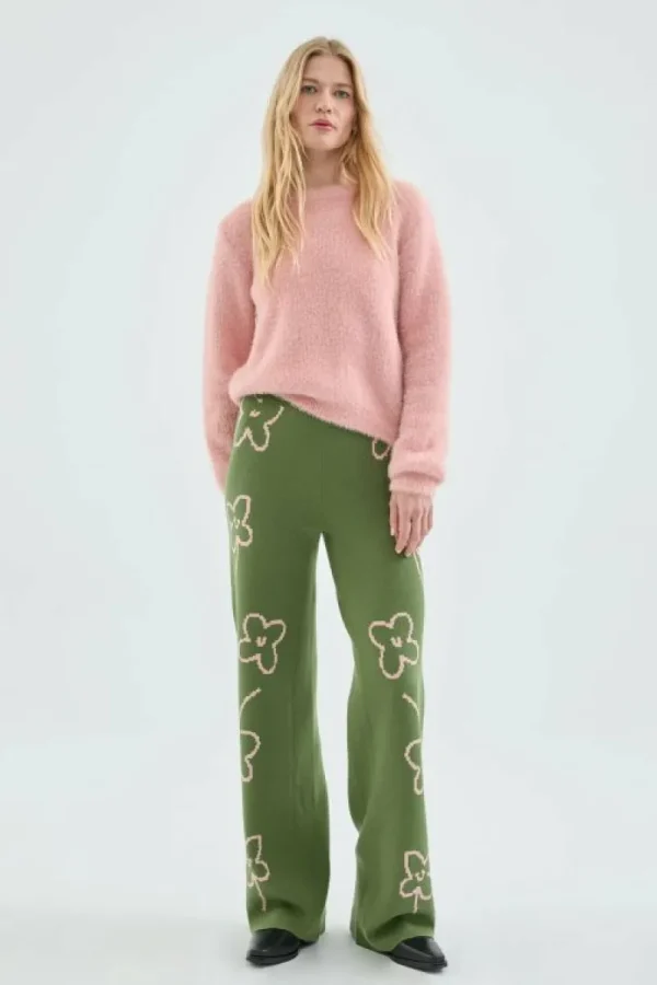 Pantalón largo recto de punto con estampado de flores-COMPAÑIAFANTASTICA Best