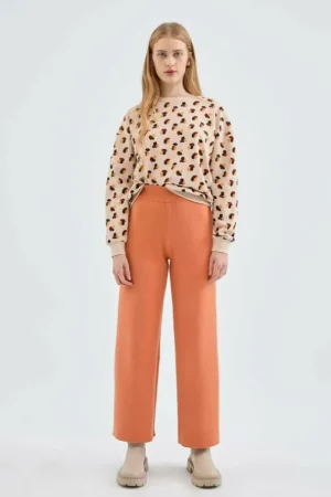 Pantalón largo recto de punto naranja-COMPAÑIAFANTASTICA Outlet