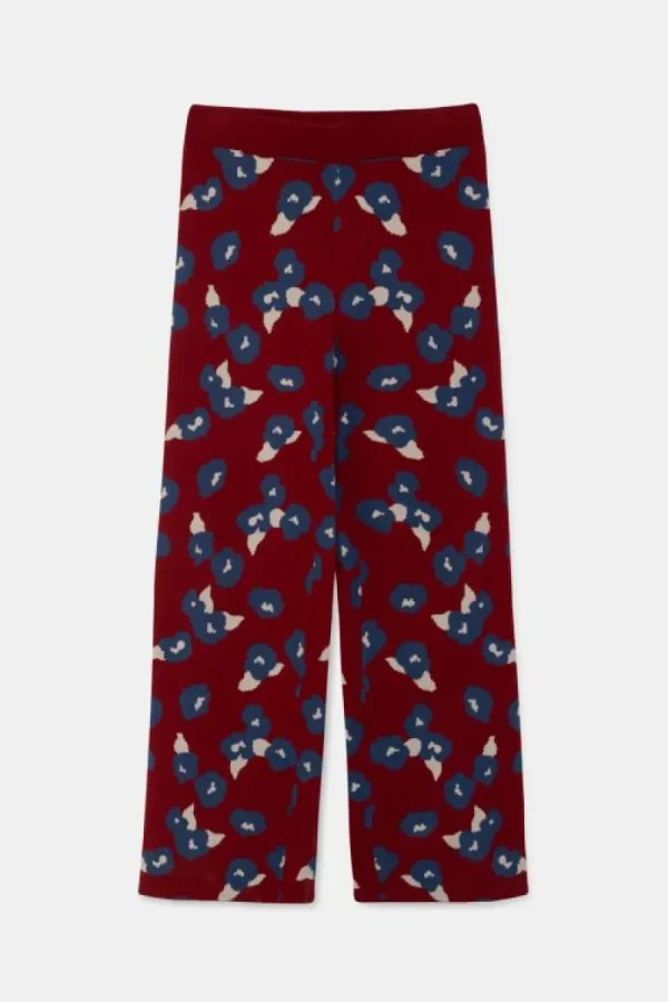 Pantalón largo recto de punto con estampado floral rojo-COMPAÑIAFANTASTICA Best Sale