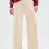 Pantalón largo recto de punto beige-COMPAÑIAFANTASTICA Shop