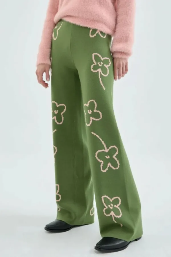 Pantalón largo recto de punto con estampado de flores-COMPAÑIAFANTASTICA Best