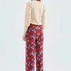 Pantalón largo recto de punto con estampado floral rojo-COMPAÑIAFANTASTICA Best Sale