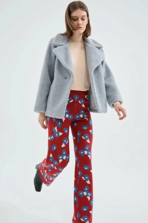 Pantalón largo recto de punto con estampado floral rojo-COMPAÑIAFANTASTICA Best Sale