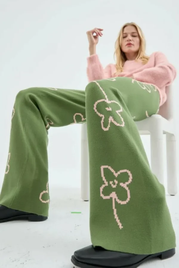 Pantalón largo recto de punto con estampado de flores-COMPAÑIAFANTASTICA Best