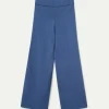 Pantalón recto de punto azul-COMPAÑIAFANTASTICA Online