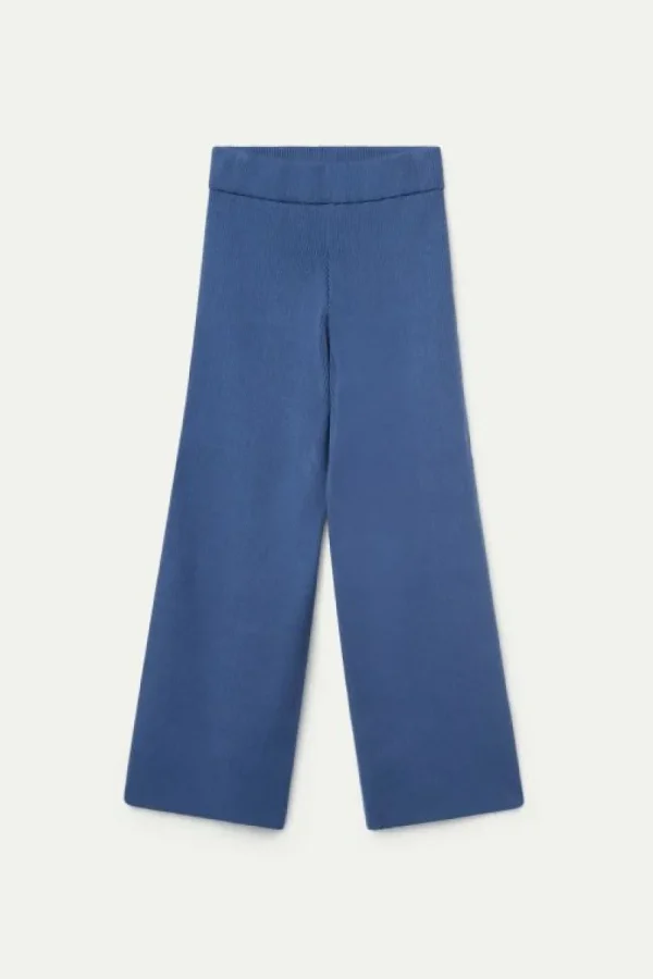 Pantalón recto de punto azul-COMPAÑIAFANTASTICA Online
