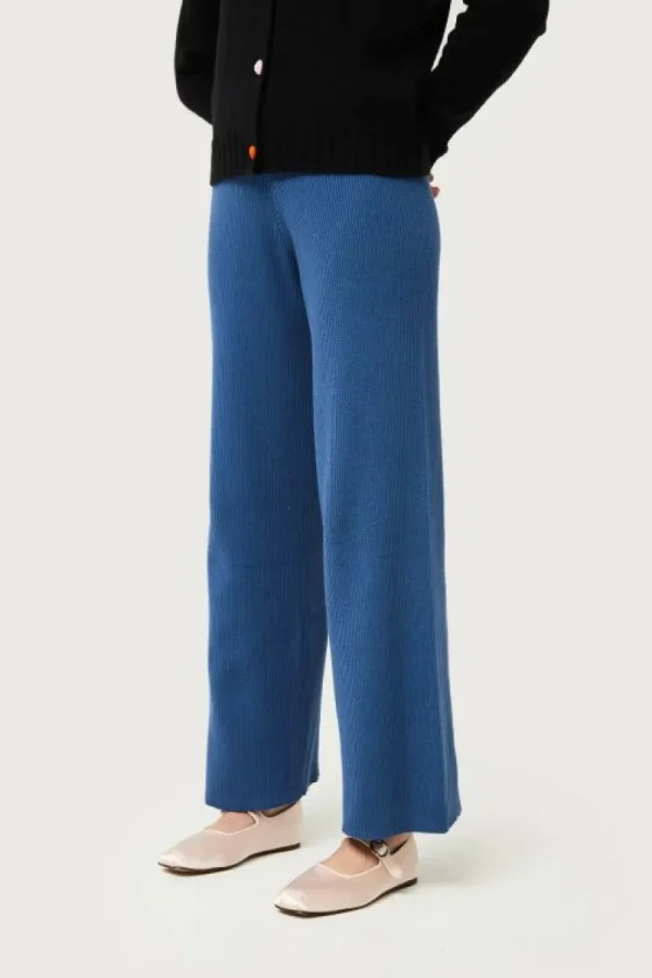 Pantalón recto de punto azul-COMPAÑIAFANTASTICA Online