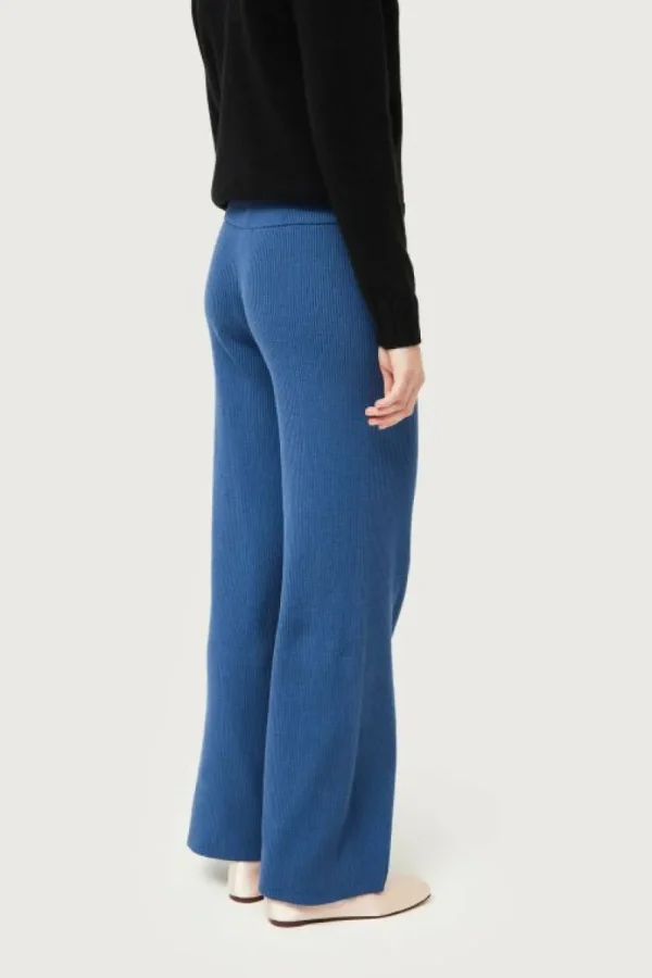 Pantalón recto de punto azul-COMPAÑIAFANTASTICA Online