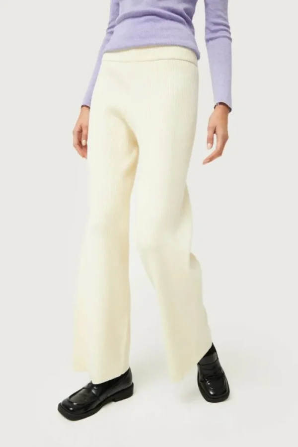 Pantalón recto de punto blanco-COMPAÑIAFANTASTICA Store