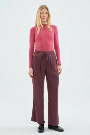 Pantalón satinado con cintura elástica morado-COMPAÑIAFANTASTICA Store