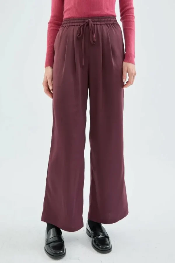 Pantalón satinado con cintura elástica morado-COMPAÑIAFANTASTICA Store