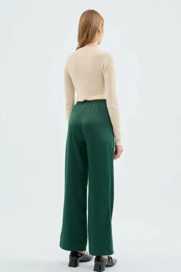 Pantalón satinado con cintura elástica verde-COMPAÑIAFANTASTICA Best