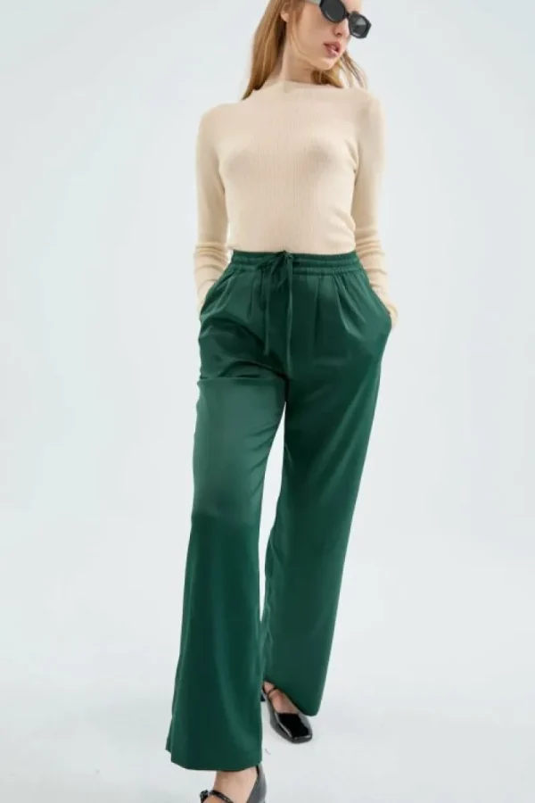 Pantalón satinado con cintura elástica verde-COMPAÑIAFANTASTICA Best