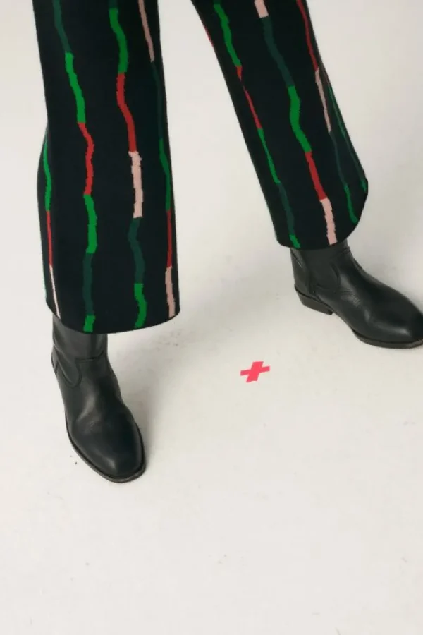 Pantalón unisex de punto con estampado de rayas negro-MINI Cheap