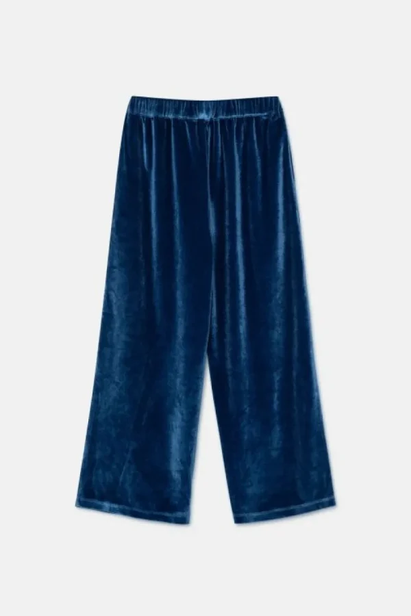 Pantalón unisex en terciopelo azul-MINI Best Sale