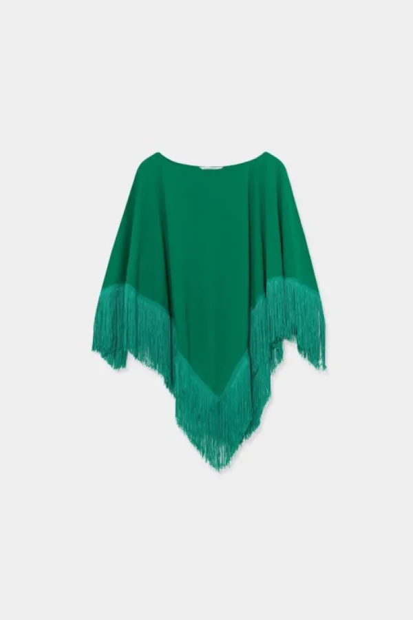 Poncho con flecos verde-COMPAÑIAFANTASTICA Hot