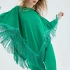 Poncho con flecos verde-COMPAÑIAFANTASTICA Hot