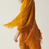 Poncho de niña con flecos amarillo-MINI Sale