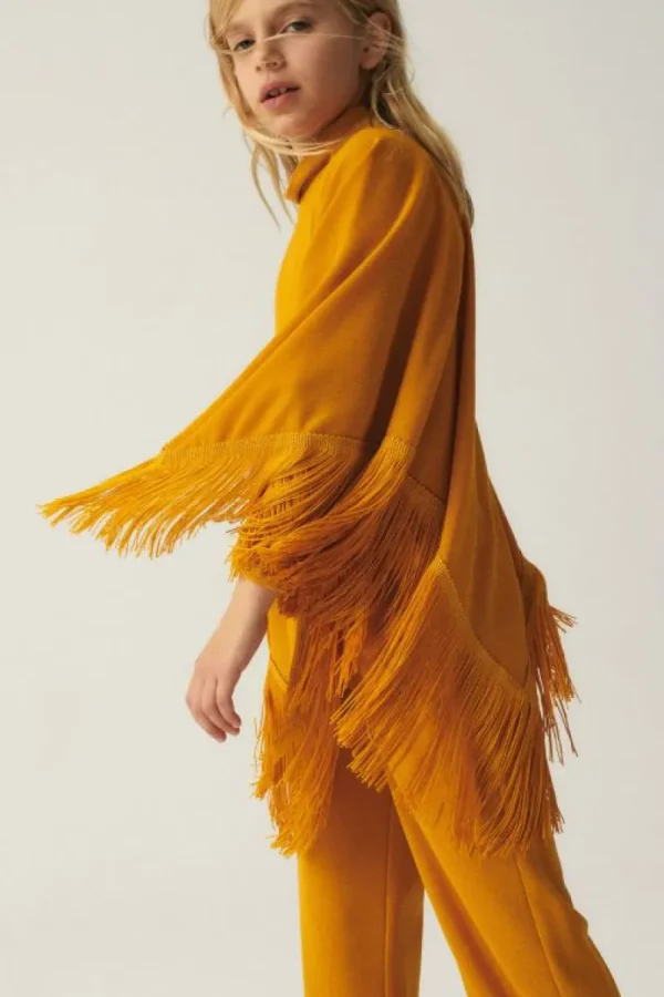 Poncho de niña con flecos amarillo-MINI Sale