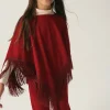 Poncho de niña con flecos granate-MINI Hot
