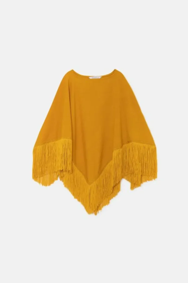 Poncho de niña con flecos amarillo-MINI Sale