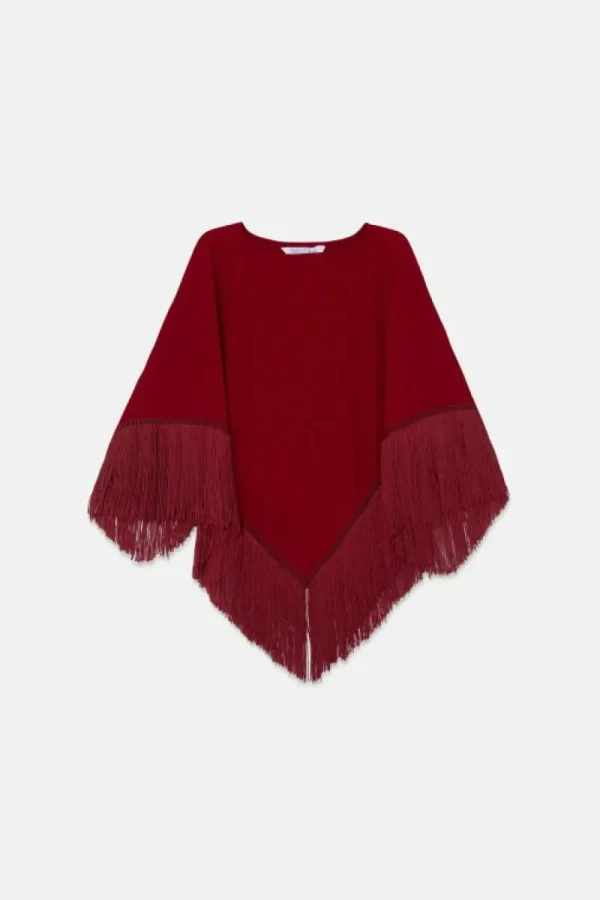 Poncho de niña con flecos granate-MINI Hot