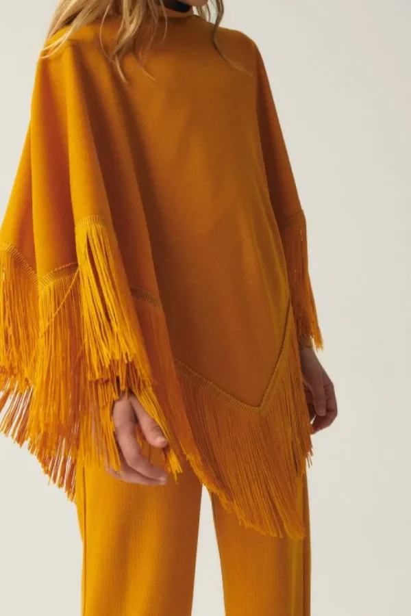 Poncho de niña con flecos amarillo-MINI Sale