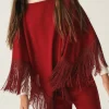 Poncho de niña con flecos granate-MINI Hot