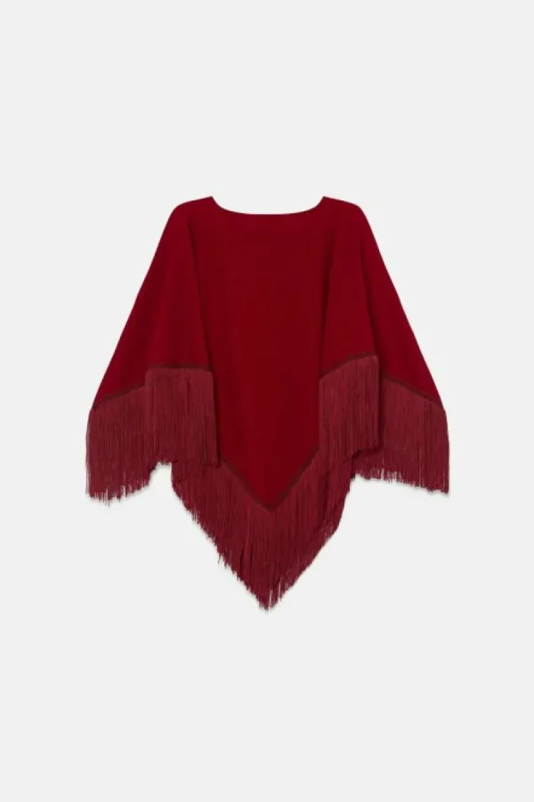 Poncho de niña con flecos granate-MINI Hot