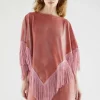 Poncho de terciopelo con flecos rosa-COMPAÑIAFANTASTICA Shop