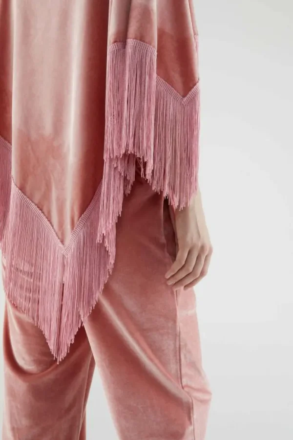 Poncho de terciopelo con flecos rosa-COMPAÑIAFANTASTICA Shop