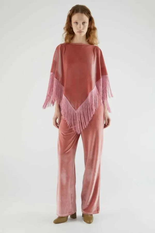 Poncho de terciopelo con flecos rosa-COMPAÑIAFANTASTICA Shop