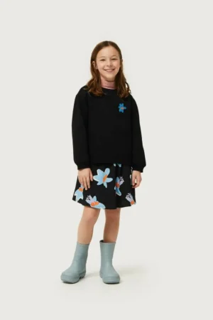 Sudadera de niña con parche de flor negra-MINI Clearance