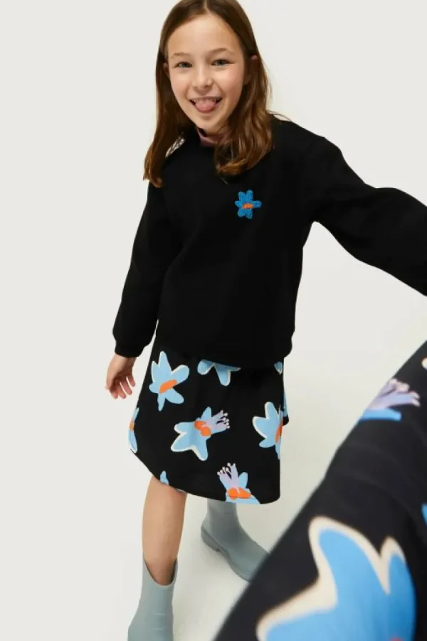 Sudadera de niña con parche de flor negra-MINI Clearance