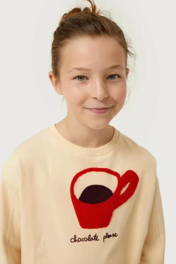 Sudadera de niña con print de café blanco crema-MINI New