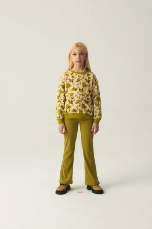 Sudadera unisex de felpa con estampado floral verde-MINI Online