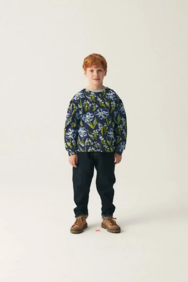 Sudadera unisex de felpa con estampado floral azul-MINI Best