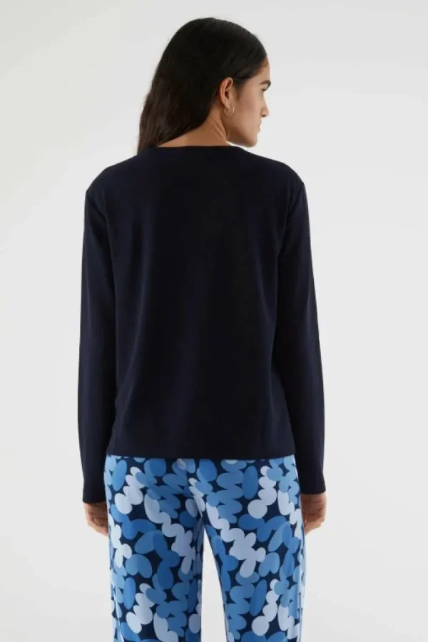 Top básico de manga larga con volantes azul-COMPAÑIAFANTASTICA Flash Sale