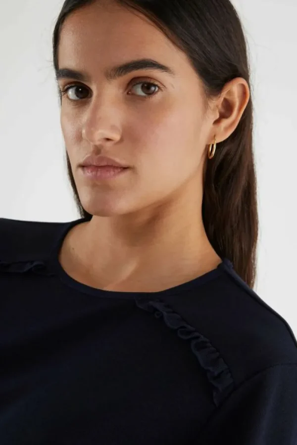 Top básico de manga larga con volantes azul-COMPAÑIAFANTASTICA Flash Sale