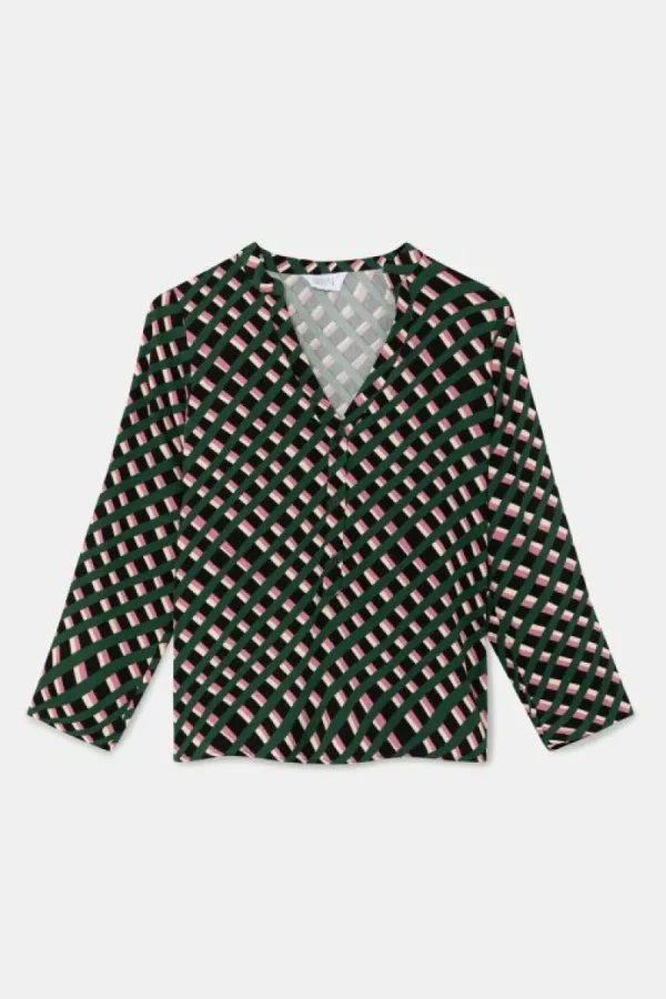 Top camisero con escote pico y estampado geométrico-COMPAÑIAFANTASTICA Cheap