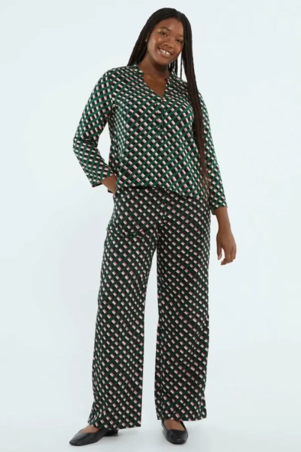 Top camisero con escote pico y estampado geométrico-COMPAÑIAFANTASTICA Cheap