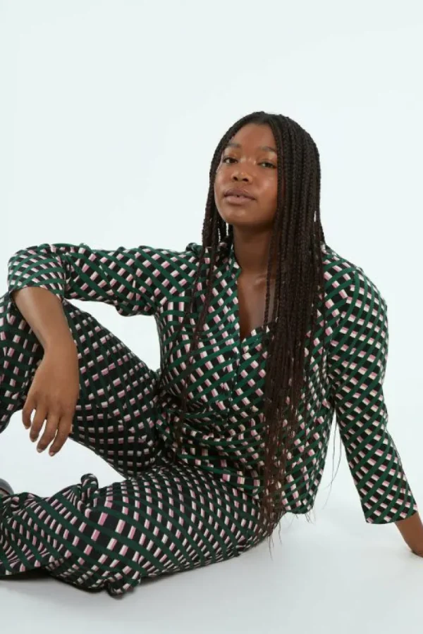 Top camisero con escote pico y estampado geométrico-COMPAÑIAFANTASTICA Cheap